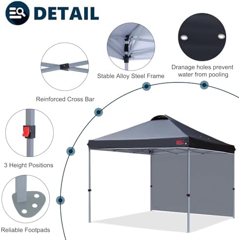 MASTERCANOPY 10x10 Durable Pop Up Canopy Tent with 1 Sidewall, Black