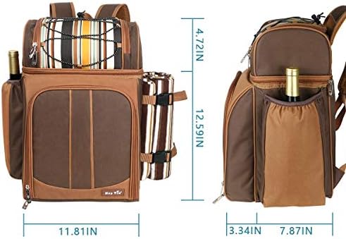 Hap Tim Picnic Basket Backpack for 4 Person with Insulated Leakproof Cooler C...