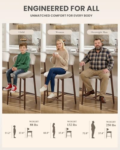 Bar Stools Set of 2, 25.6″ Counter Height Bar Stools with Wood Legs