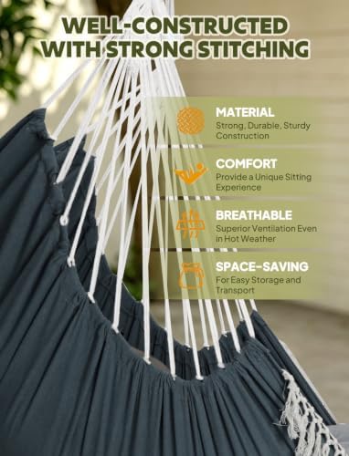 Chihee Hammock Chair Max 500 Lbs 2 Cushions Spreader Bar Strap Carabiner