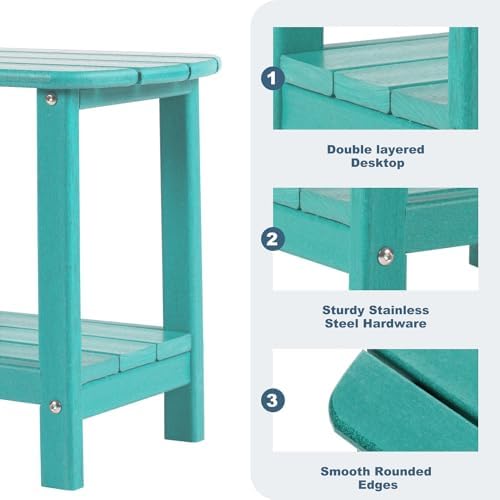 Adirondack Outdoor Side Table, 16.5” HDPE Small Patio Table with Storage Shel...
