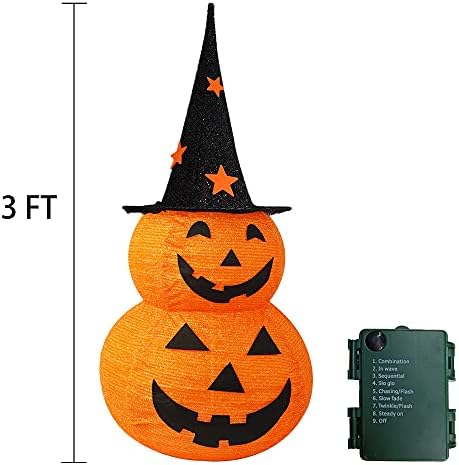 FUNPENY 3FT Halloween Collapsible Pumpkin Decorations, Pre-Lit Light Up 50 LE...