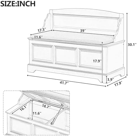 LUMISOL Shoe Storage Bench with Seating, 41.7” Farmhouse Entryway Bench with ...