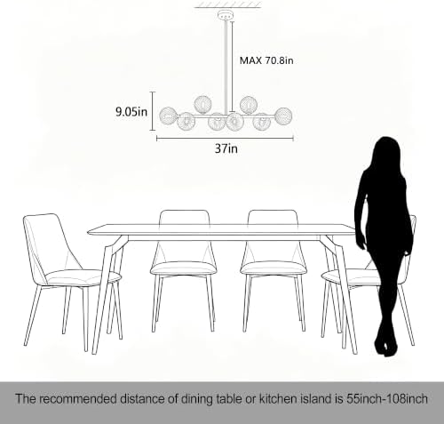 Clear Ribbed Glass Globe Chandelier, 8-Light Bubble Dining Room Chandelier 37...