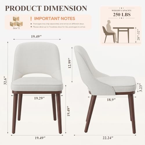 Modern Upholstered Chairs, Curved Open‑Back Fabric Kitchen Chairs(Set of 6)