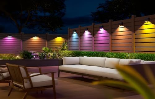 Outdoor Deck Lights 24 Packs, Smart RGBCW Fence Light, 100+ Scene Modes, Dual...