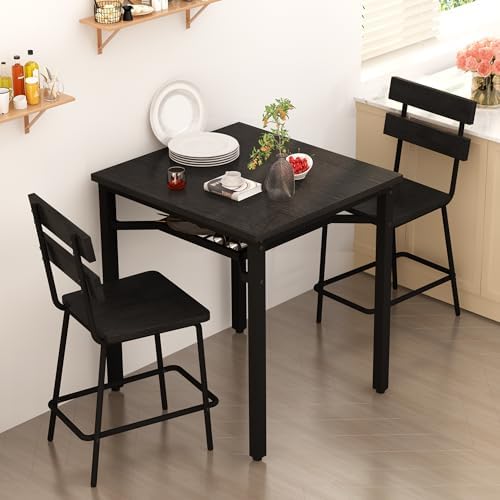 Hooseng 3 Piece Bar Table and Chairs Set, Counter Height Small Dining Table w...