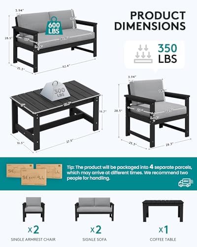 SERWALL 5 Pieces HDPE Outdoor Conversation Sofa Set with Cushion