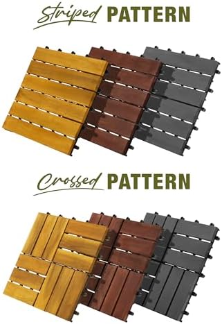 Acacia Wood Interlocking Deck Tiles, Patio & Backyard Tile, 12 in, 9 PCS