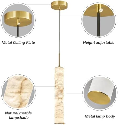 LMQNINE Natural Alabaster Pendant Lights for Kitchen Island White Marble Long...