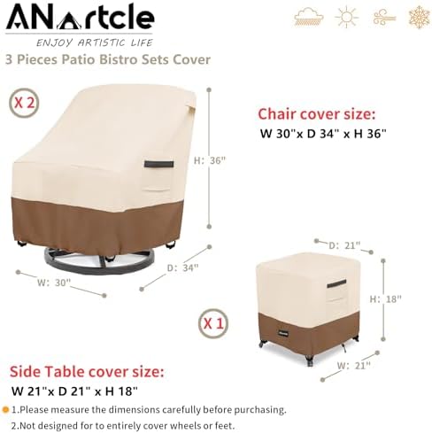 ANartcle 3 Pieces Patio Bistro Sets Cover,600D Waterproof Heavy Duty Patio Fu...