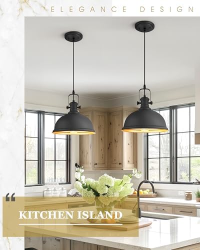 11.5" Matte Black Pendant Light for Kitchen Island, Metal Shade