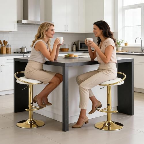 Bar Stools Set of 2, Adjustable Swivel Counter Stools with Upholstered Seat, ...