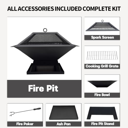 Square Fire Pit, 19×19×15 Inch Stainless Steel Smokeless firepit Outdoor | Wo...