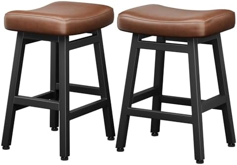 Raynesys 24 Inche Bonded Leather Counter Height Bar Stools Set of 2 Curved