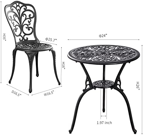 Outdoor Bistro Set 3 Piece Patio Bistro Set, Cast Aluminum Bistro Table and C...