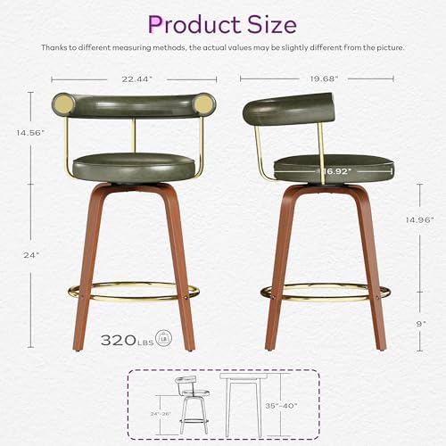 Swivel Bar Stools Set of 2, 26“ Counter Height Bar Chair, Barstools (Green)