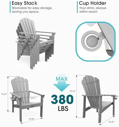 THOEOE Stackable Adirondack Chair Set of 4, Fire Pit Chairs Set of 4