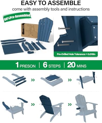 YEFU Oversized Adirondack Chair with Cup-Holder- Navy Blue