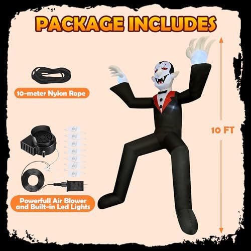 10ft Giant Sitting Vampire Halloween Inflatable with Built-in LED Lights - Ou...