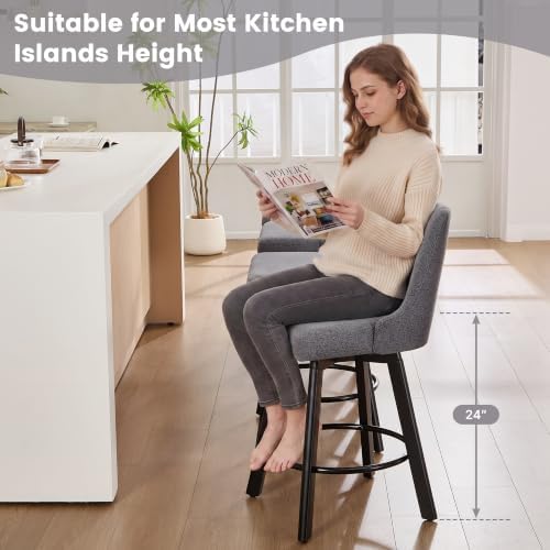 Swivel Bar Stools Set of 2,24" Upholstered Counter Height Bar Chairs wit...