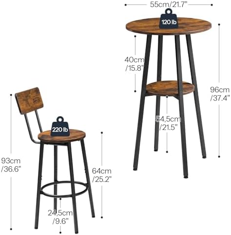 HOOBRO 3 Pieces Round Bar Height Table and Chairs Set, Round Dining Table Set...
