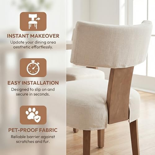 HNY Mid Century Modern Dining Chairs Set of 6 with Seat Covers, Farmhouse Lin...