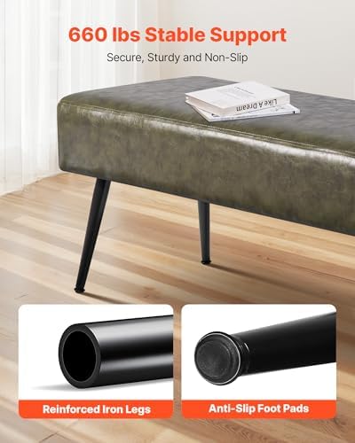 VEVOR Leather Bedroom Bench, PU Leather Bench with Metal Legs and with Stitch...