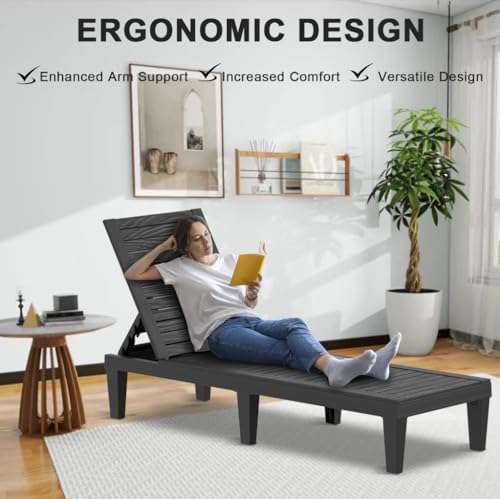 EasyUp Resin Chaise Lounge Chairs with 5-Position Backrest, UV & Fade-Res...