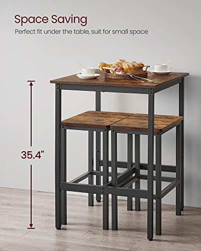 VASAGLE Bar Table and Chairs Set, Square Table with 2 Stools, Dining Pub Set ...