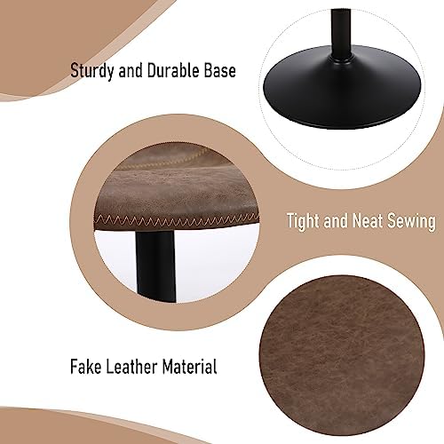 Swivel Bar Stools Set 2, Adjustable Height Suede-Like Leather Brown