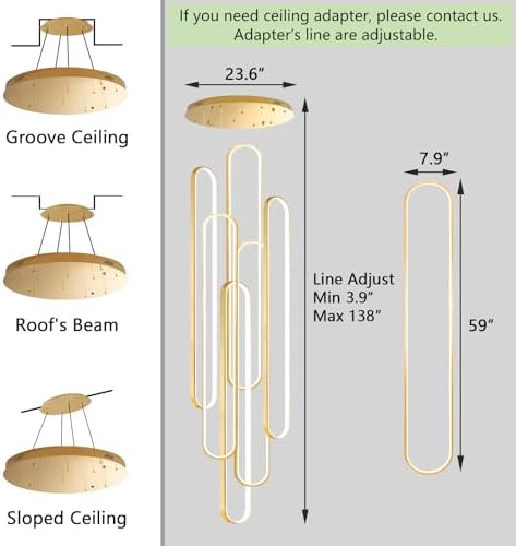 Modern Large Chandelier for Foyer LED Dimmable Black Chandeliers 6 Rings High...