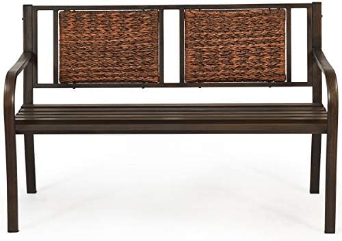 S AFSTAR Outdoor Garden Bench, Brown, Iron, Metal, Polyethylene, Rattan, 50.5...
