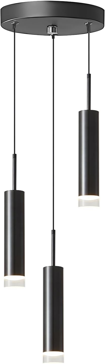 KCO Modern 3-Light Cluster Chandelier Matte Black Cylinder Pendant Lighting