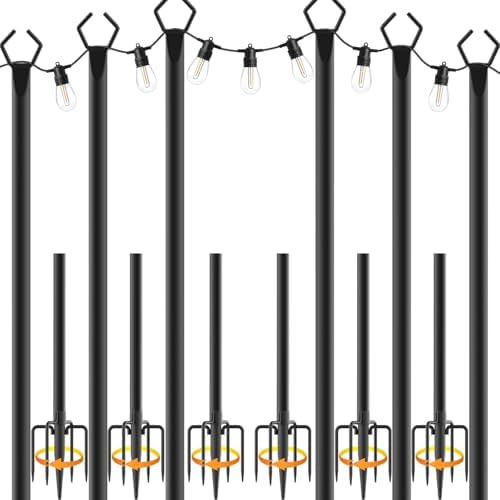 6 Pack 10 ft Heavy Duty Metal String Light Poles Adjustable Outdoor Lighting ...