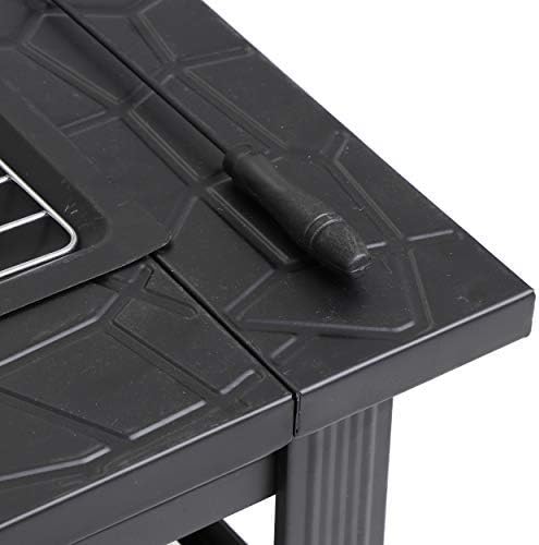 32 Inch Outdoor Fire Pit with Spark Screen Lid and Waterproof Cover, Square M...