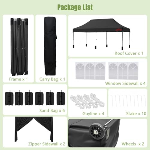 10x20 Heavy Duty Commercial Pop Up Canopy with Sidewalls, Black