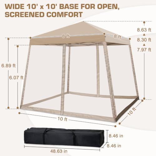 EAGLE PEAK 10x10 Slant Leg Easy Setup Pop Up Canopy Tent with Mosquito Nettin...