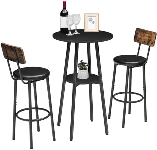 HOOBRO Bar Table, Round Pub Table, 2-Tier Bistro Table with Storage, 37.4&quo...