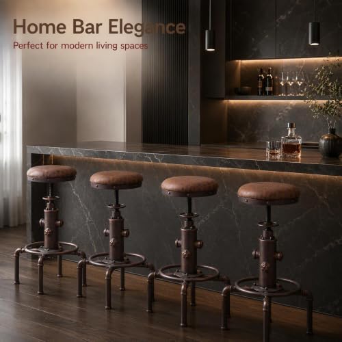 Topower Antique Vintage Industrial Barstool PU Leather Water Pipe Fire Hydran...