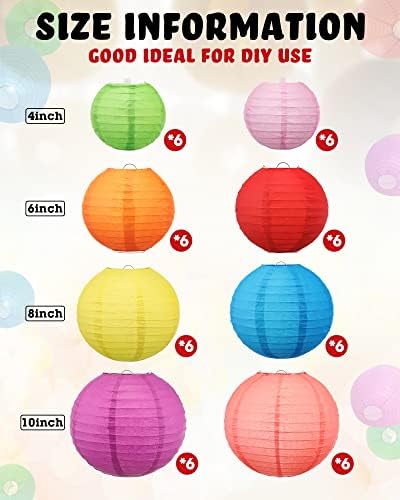 Treela 48 Pcs Paper Lanterns Party Decorations Round, Multicolor