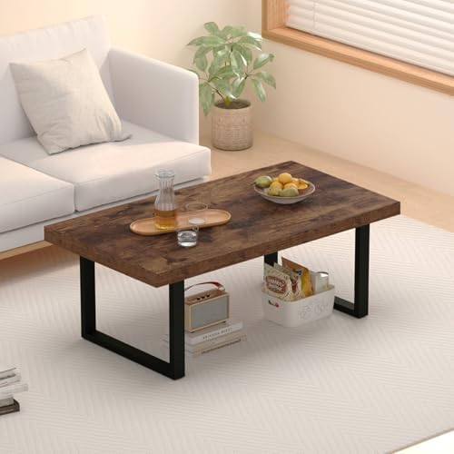 IBF Rustic Brown Coffee Table, Industrial Wood Living Room Table 39 Inch