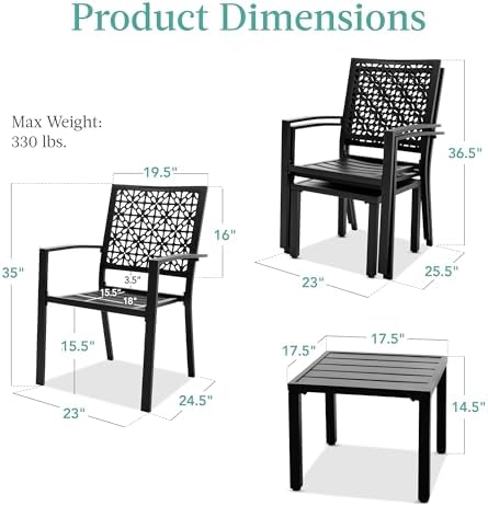 Best Choice Products 3-Piece Outdoor Bistro Set, Stackable Modern Steel Furni...