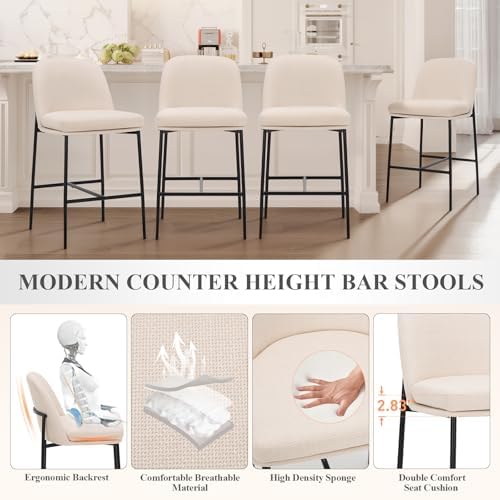 COLAMY Counter Height Bar Stools Set of 4, 25 Inch Modern Fabric Kitchen Isla...