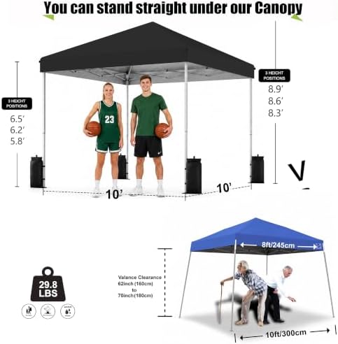 SANWAY 10x10 Pop Up Canopy Tent, One Push One Person Setup, Light Black