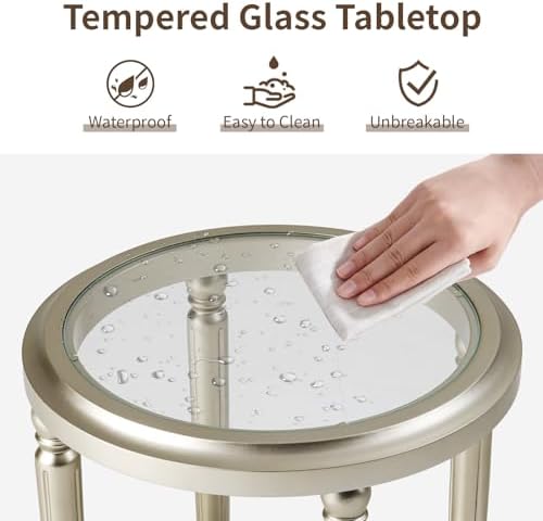 SUNBURY Set of 2 Modern End Tables with Tempered Glass Tops & Glass Lower...