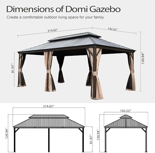 Domi 12'X18' Gazebo, Hardtop Gazebo for Patio with Drainage System, B...
