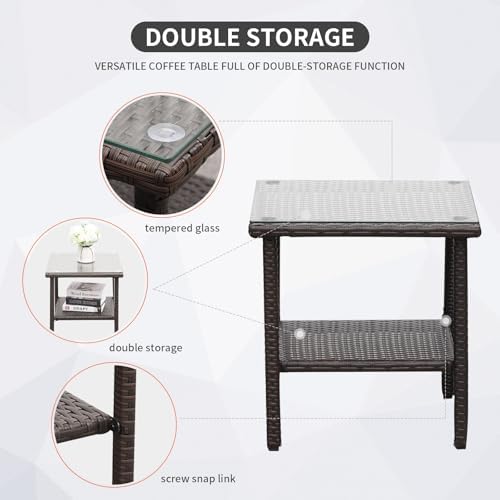 Outdoor HDPE Wicker Rocking Chair 3-Piece Patio Rattan Bistro Set 2 Rocker Ar...