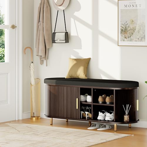 DHH 2-Tier Storage Bench,Wide Shoe Bench with Thickened Padded Seat Cushion, ...