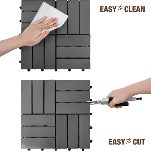 Acacia Wood Interlocking Deck Tiles, Patio & Backyard Tile, 12 in, 9 PCS